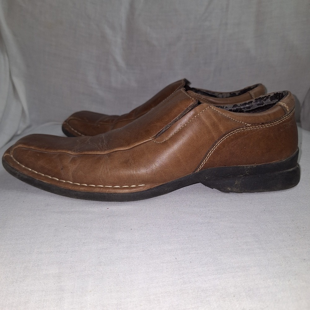 Kenneth Cole Reaction Shoes Loafers Men's 12M Slip-On Brown Leather Square Toe - Picture 5 of 13